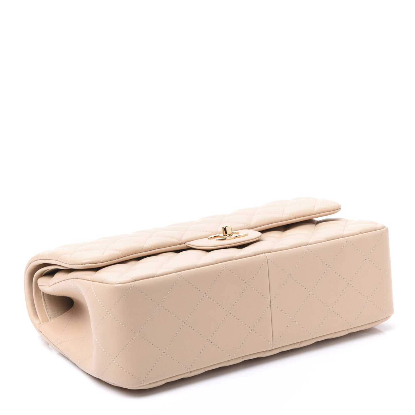 Lambskin Quilted Jumbo Double Flap Light Beige