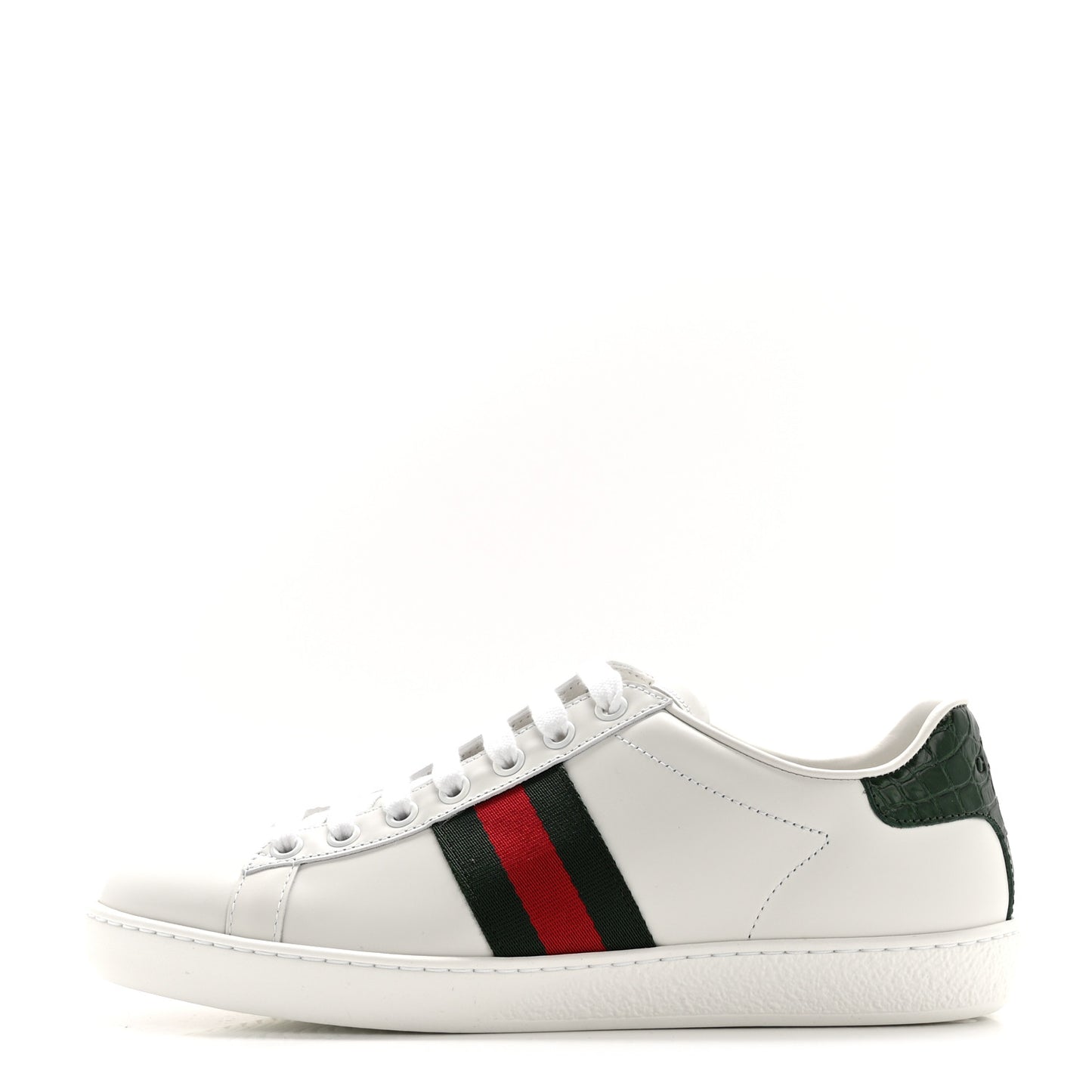 Calfskin Crocodile Web Womens Ace Sneakers 37 White Green