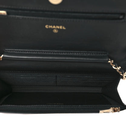 Chanel Lambskin Quilted Wallet On Chain WOC White Black 5 of 10