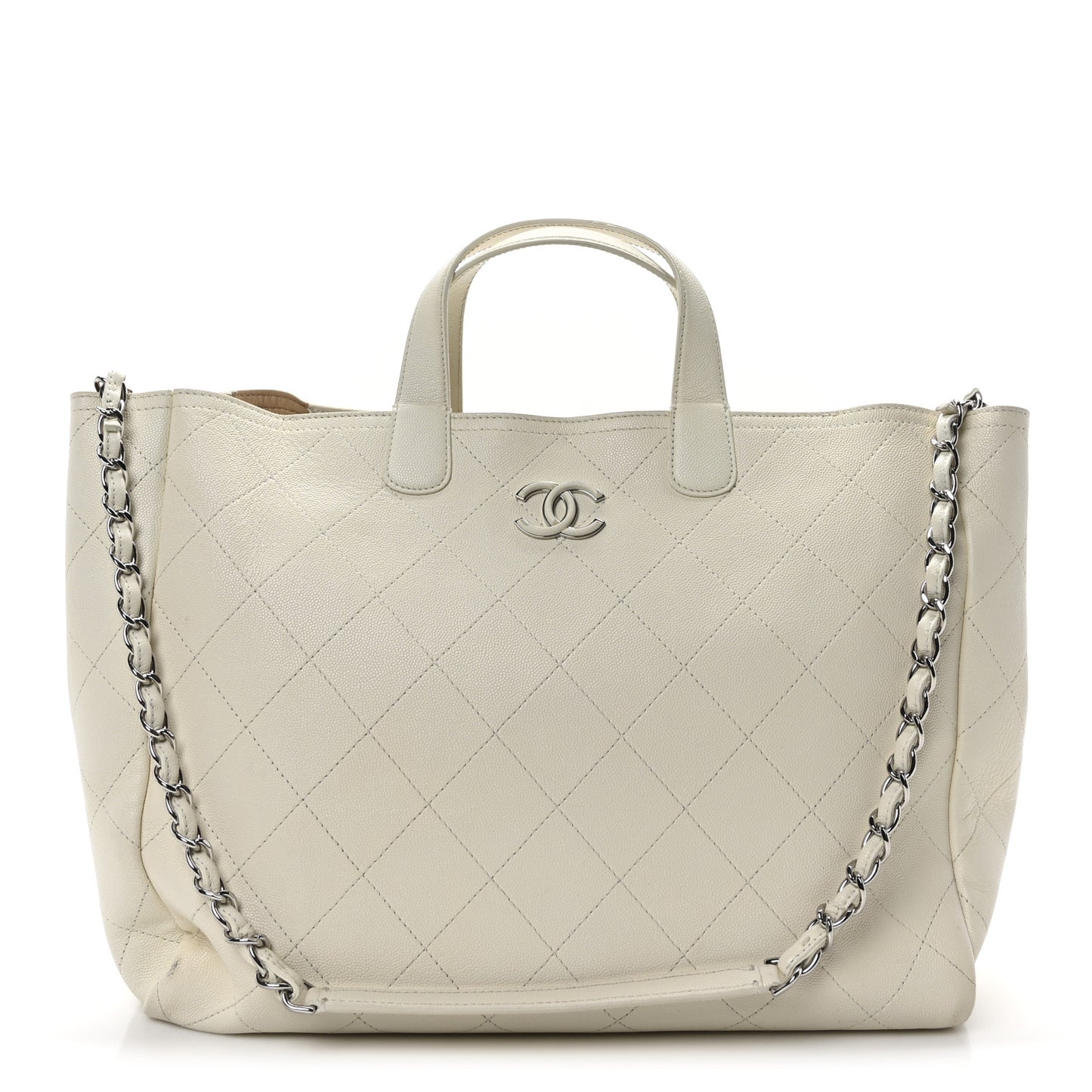 Caviar Stitched Large Lady Coco Shopping Tote White