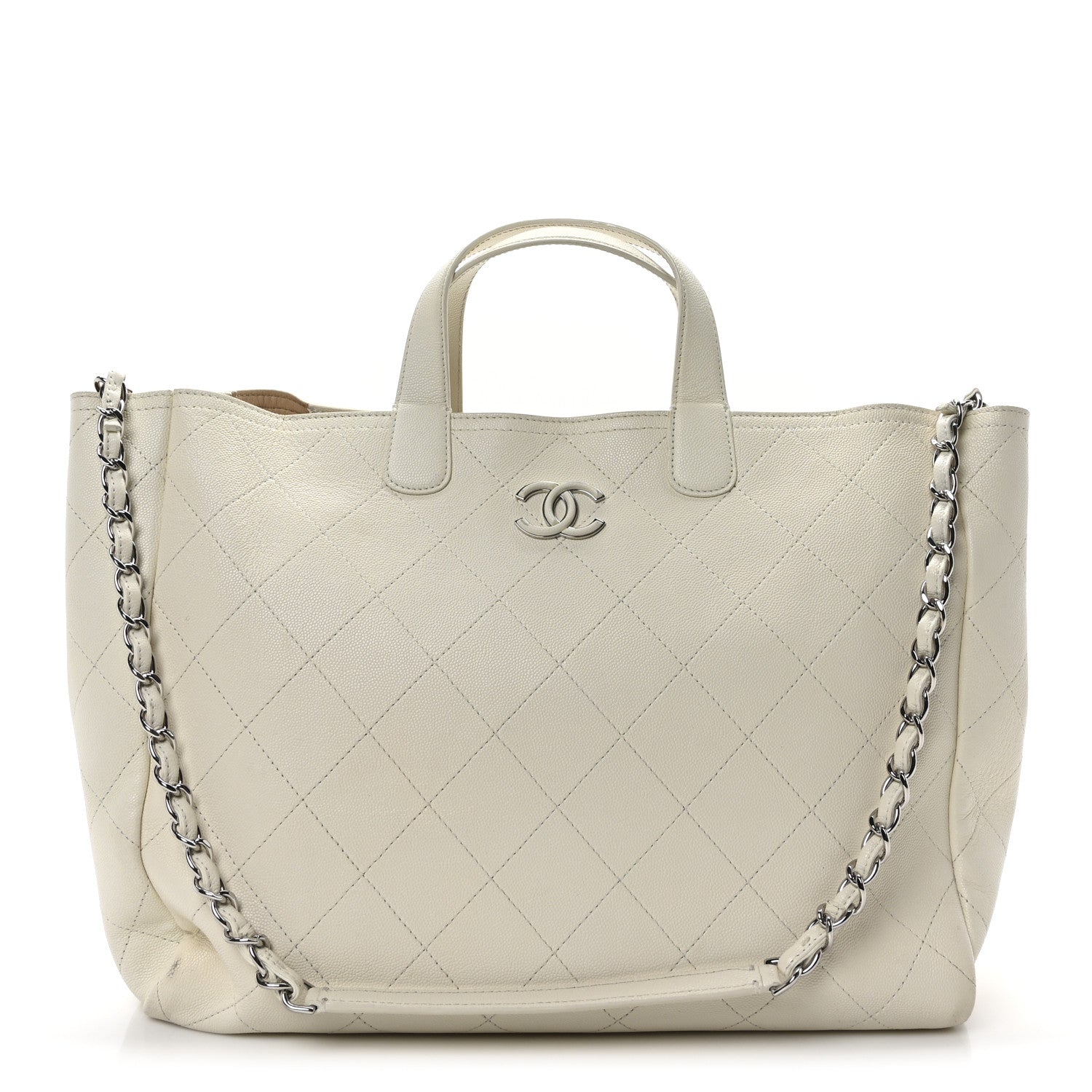 Chanel Caviar Stitched Large Lady Coco Shopping Tote White 1 of 10