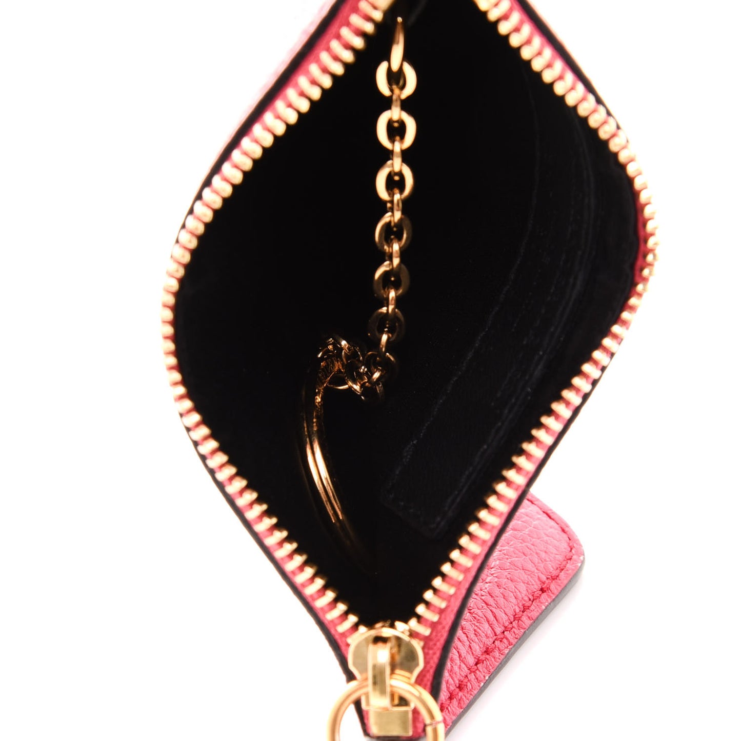 Calfskin Skull Zip Pouch Card Holder Fuchsia