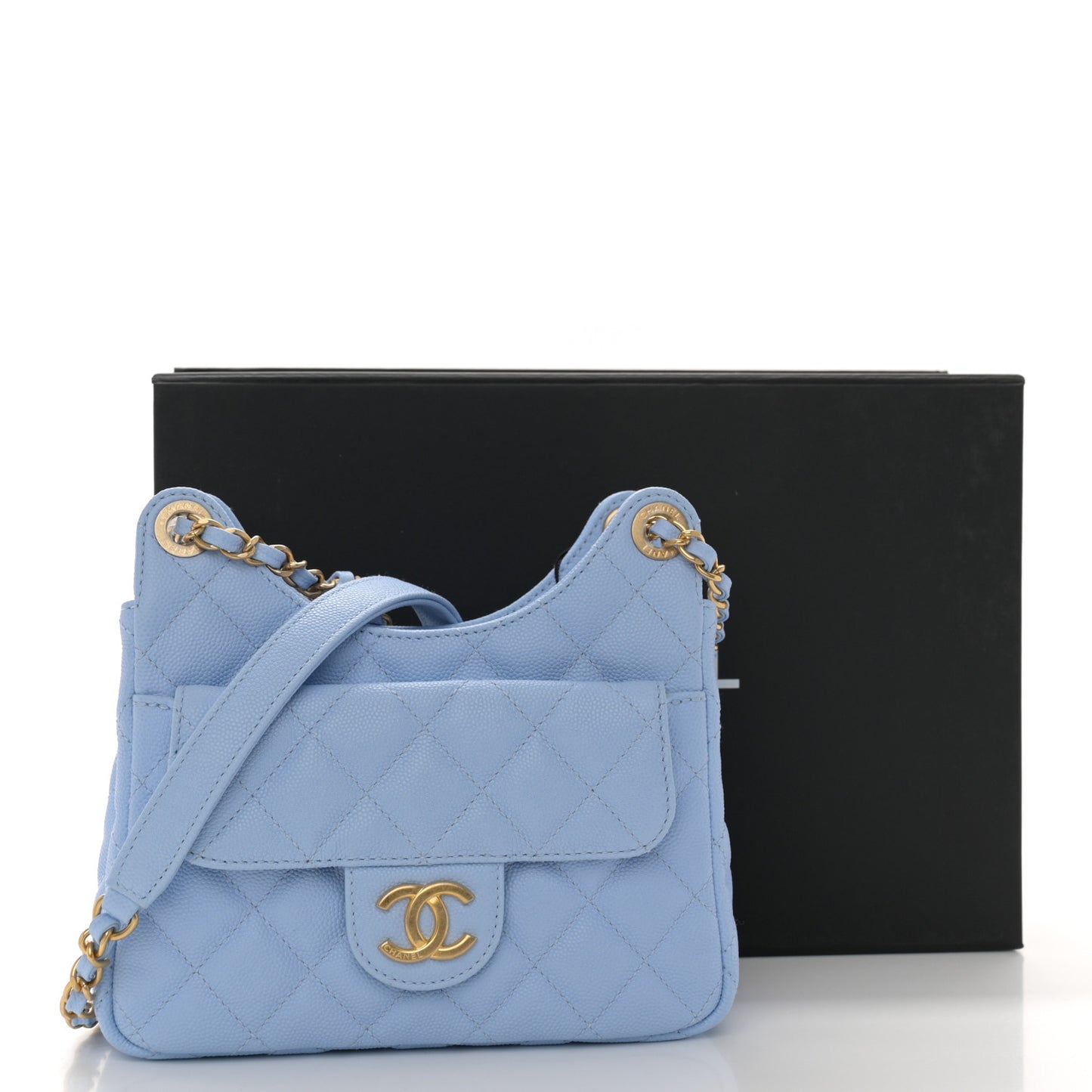 Caviar Quilted Small Wavy CC Hobo Blue