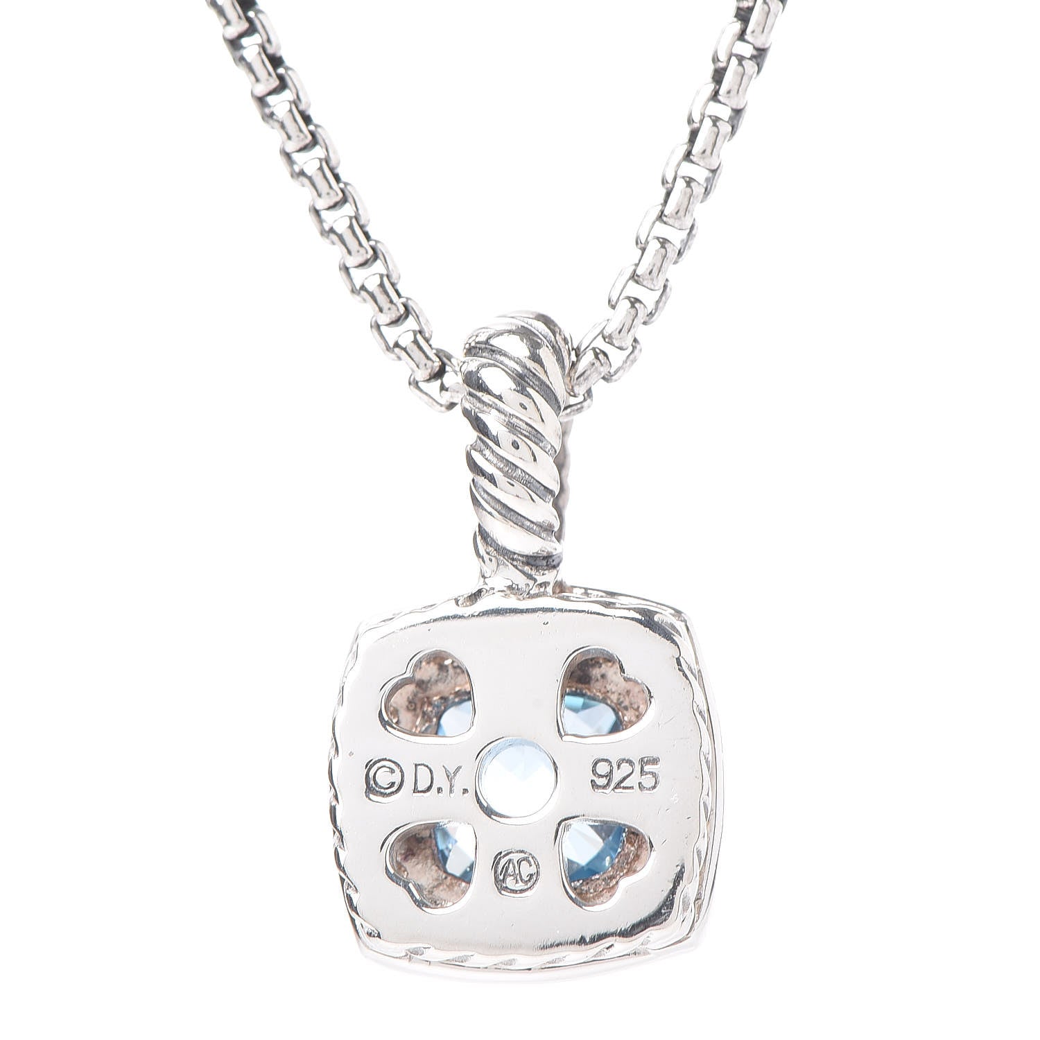 David Yurman Sterling Silver Diamond Blue Topaz 7mm Petite Albion Pendant Necklace 5 of 6