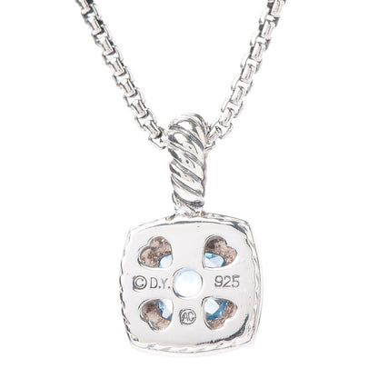 David Yurman Sterling Silver Diamond Blue Topaz 7mm Petite Albion Pendant Necklace 5 of 6