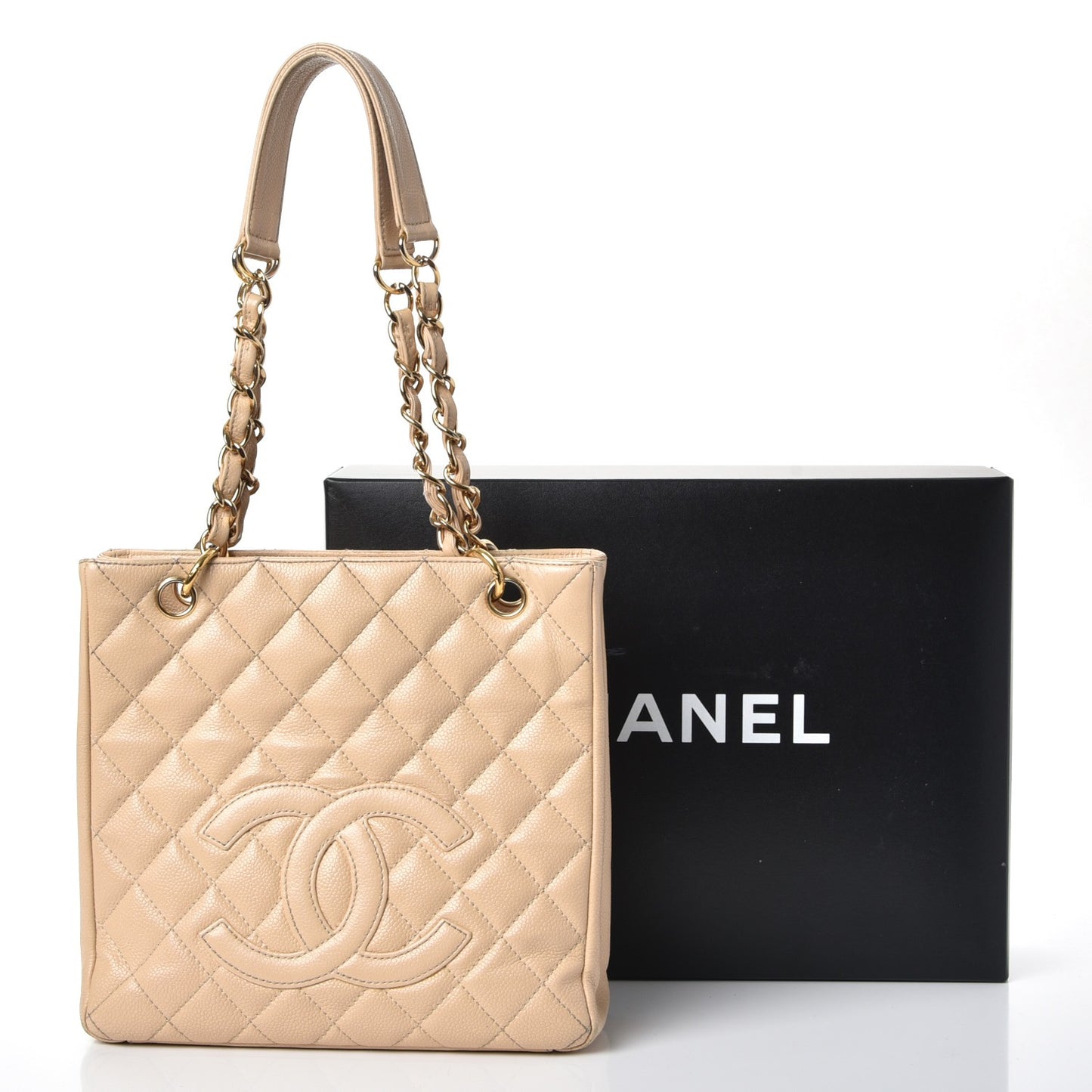Caviar Quilted Petit Shopping Tote PST Beige Clair