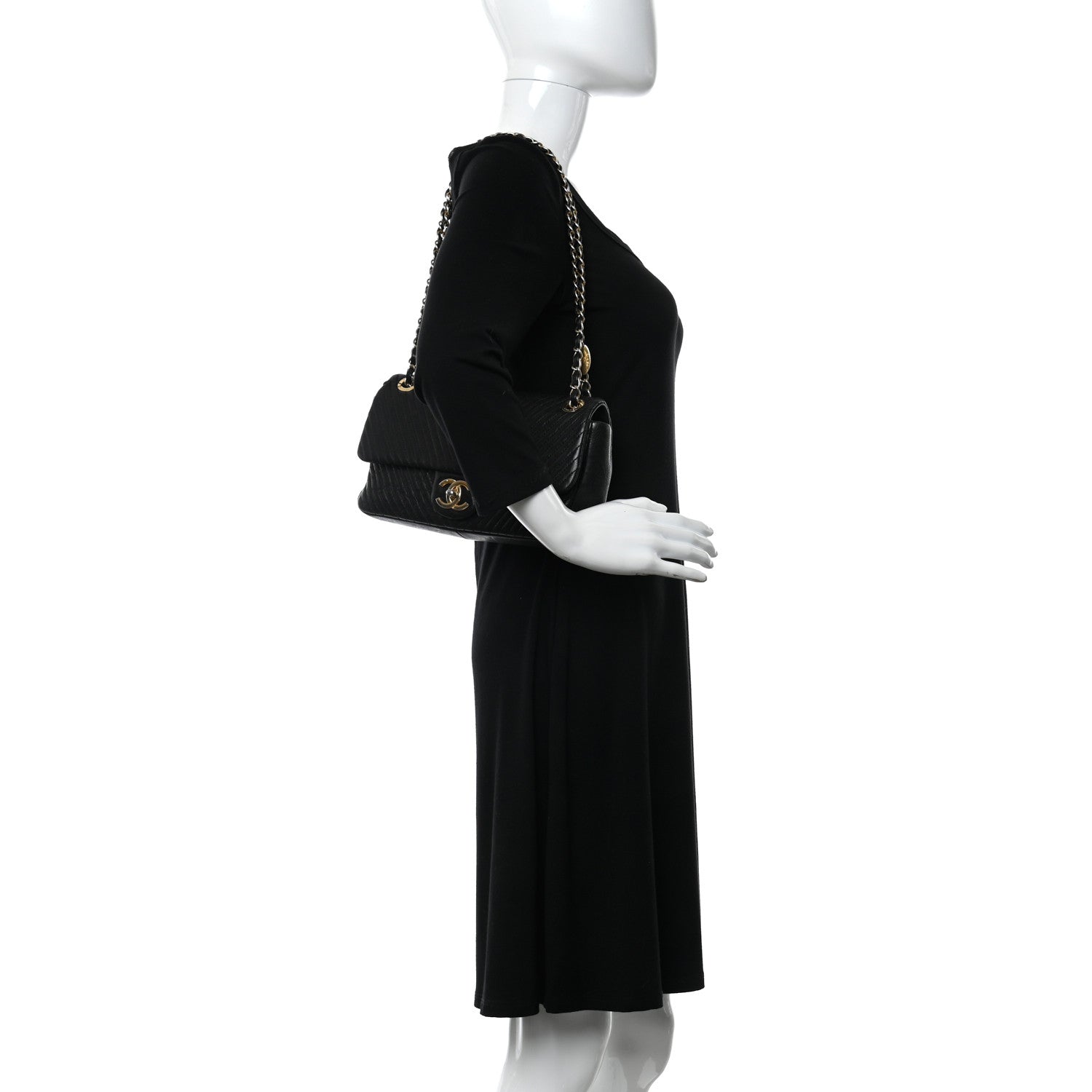 Chanel Calfskin Chevron Quilted Medium Surpique Flap Black 2 of 10