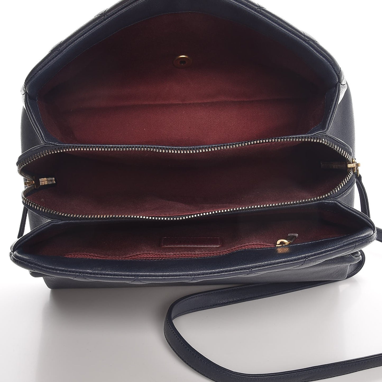 Shiny Sheepskin Quilted Large Trapezio Flap Navy