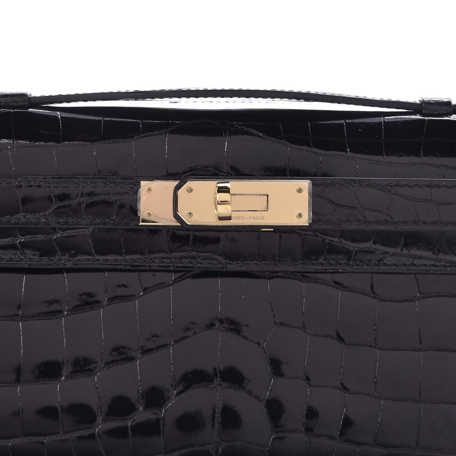 Hermes Shiny Niloticus Crocodile Kelly Cut Pochette Black 25 of 28