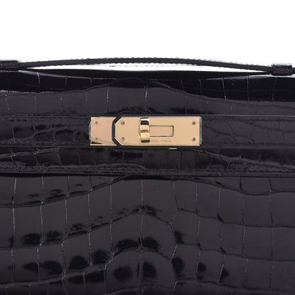 Hermes Shiny Niloticus Crocodile Kelly Cut Pochette Black 25 of 28
