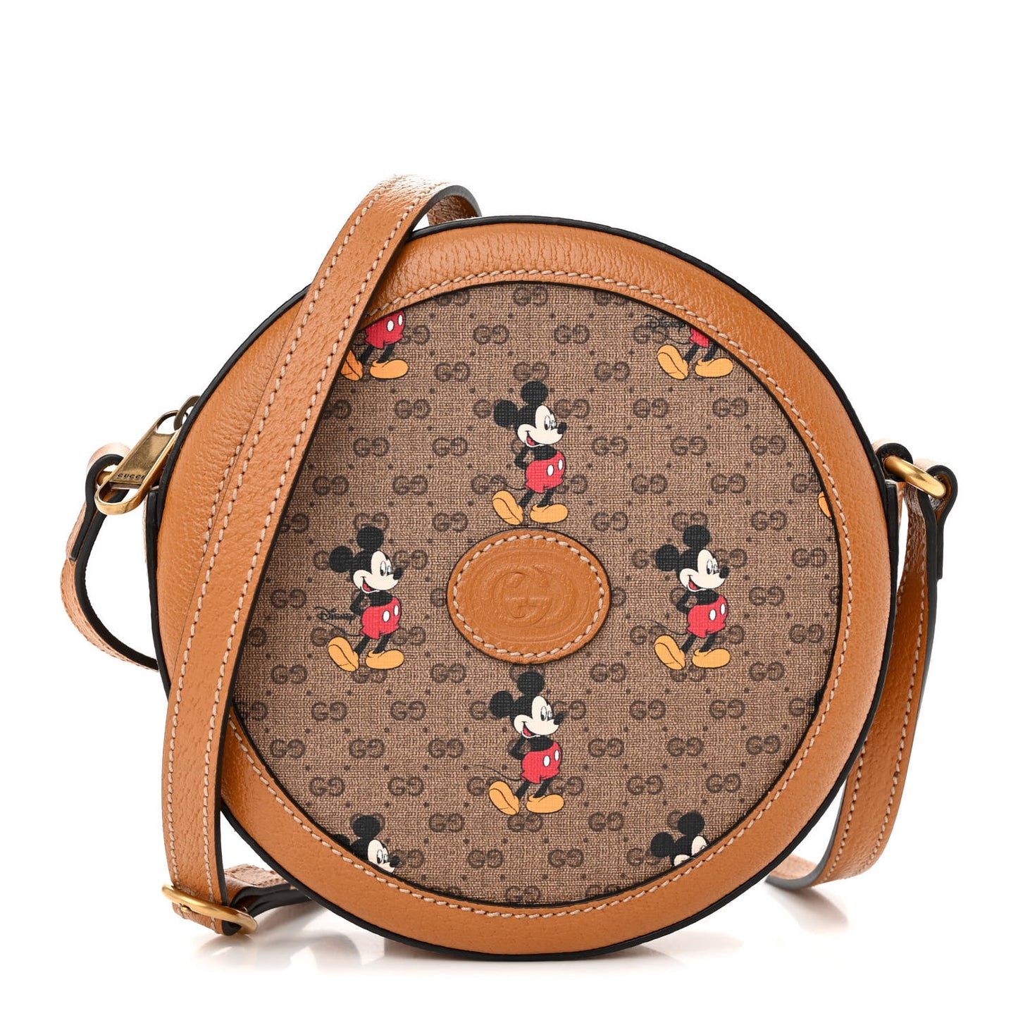X DISNEY Mini Vintage GG Supreme Monogram Mickey Mouse Round Shoulder Bag Beige Vintage Sun Oil