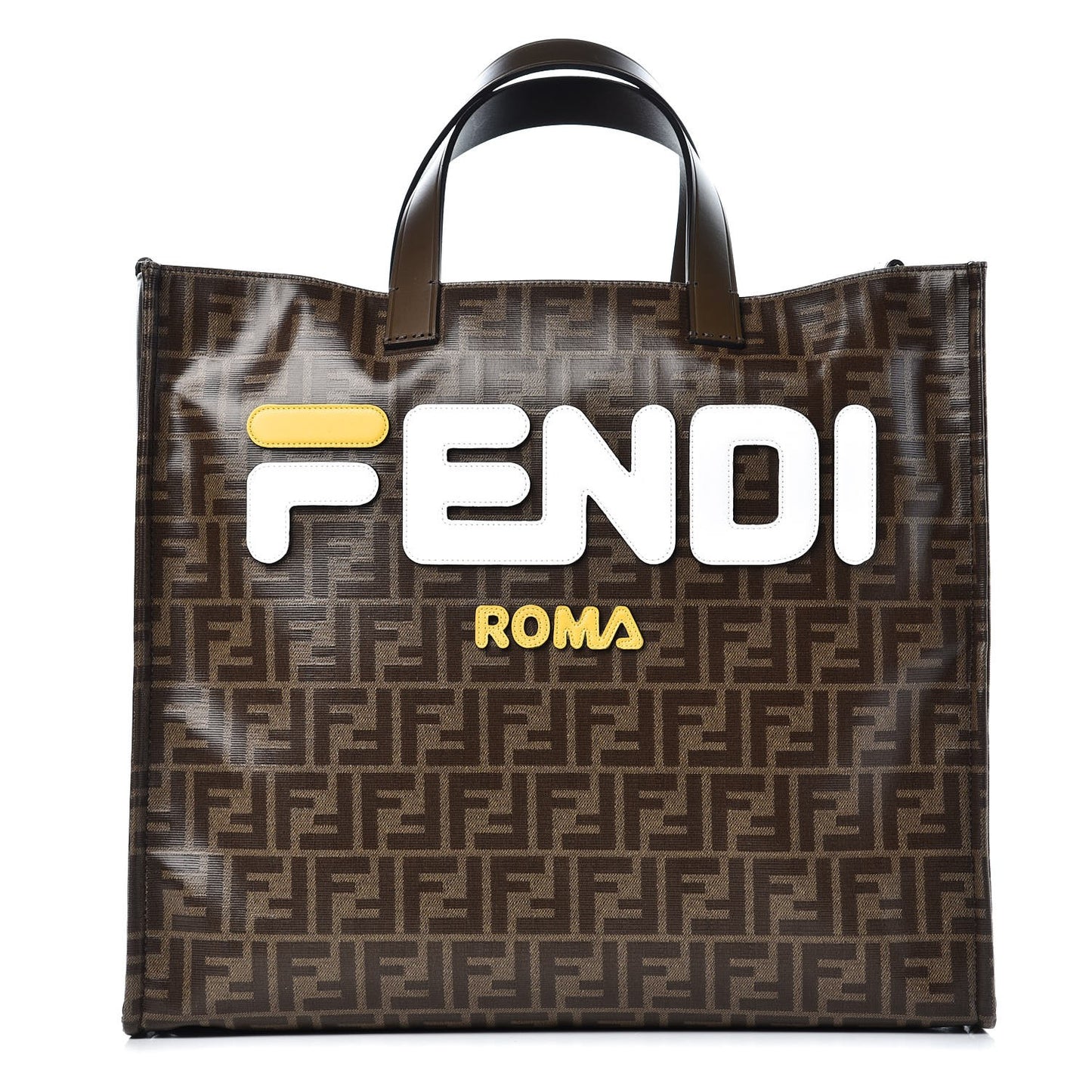 X FILA Glazed Fabric FF 1974 Mania Shopping Tote Bag Mogano Panna White