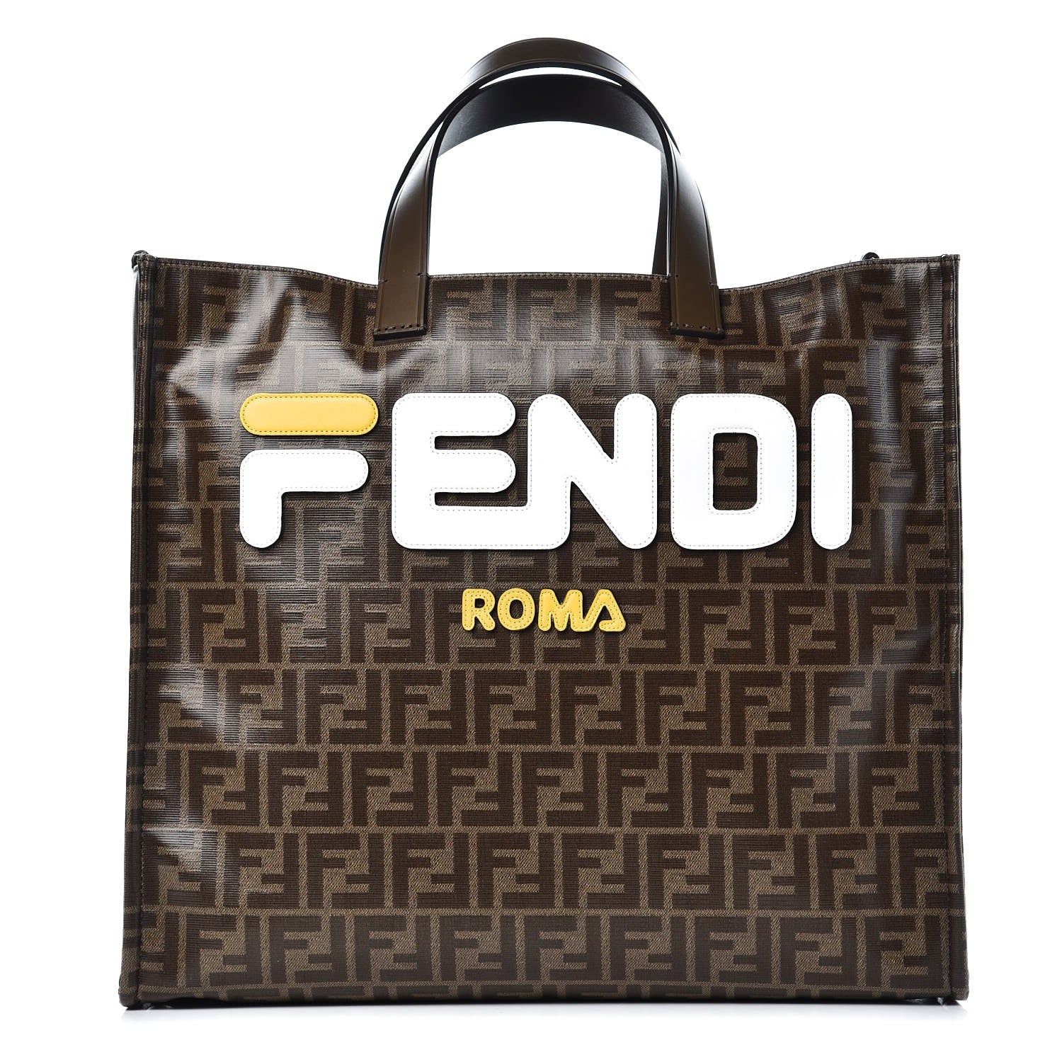 Fendi X FILA Glazed Fabric FF 1974 Mania Shopping Tote Bag Mogano Panna White 1 of 6