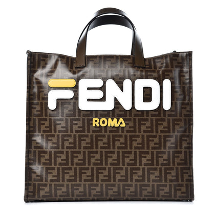 Fendi X FILA Glazed Fabric FF 1974 Mania Shopping Tote Bag Mogano Panna White 1 of 6