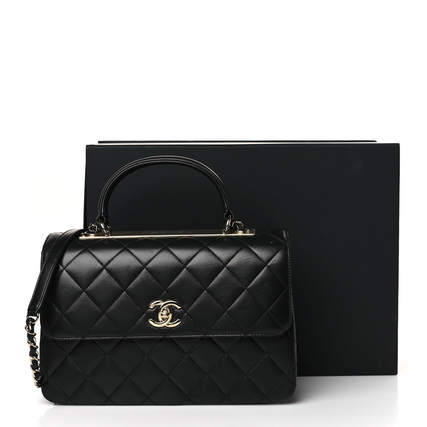 Lambskin Quilted Medium Trendy CC Flap Dual Handle Bag Black