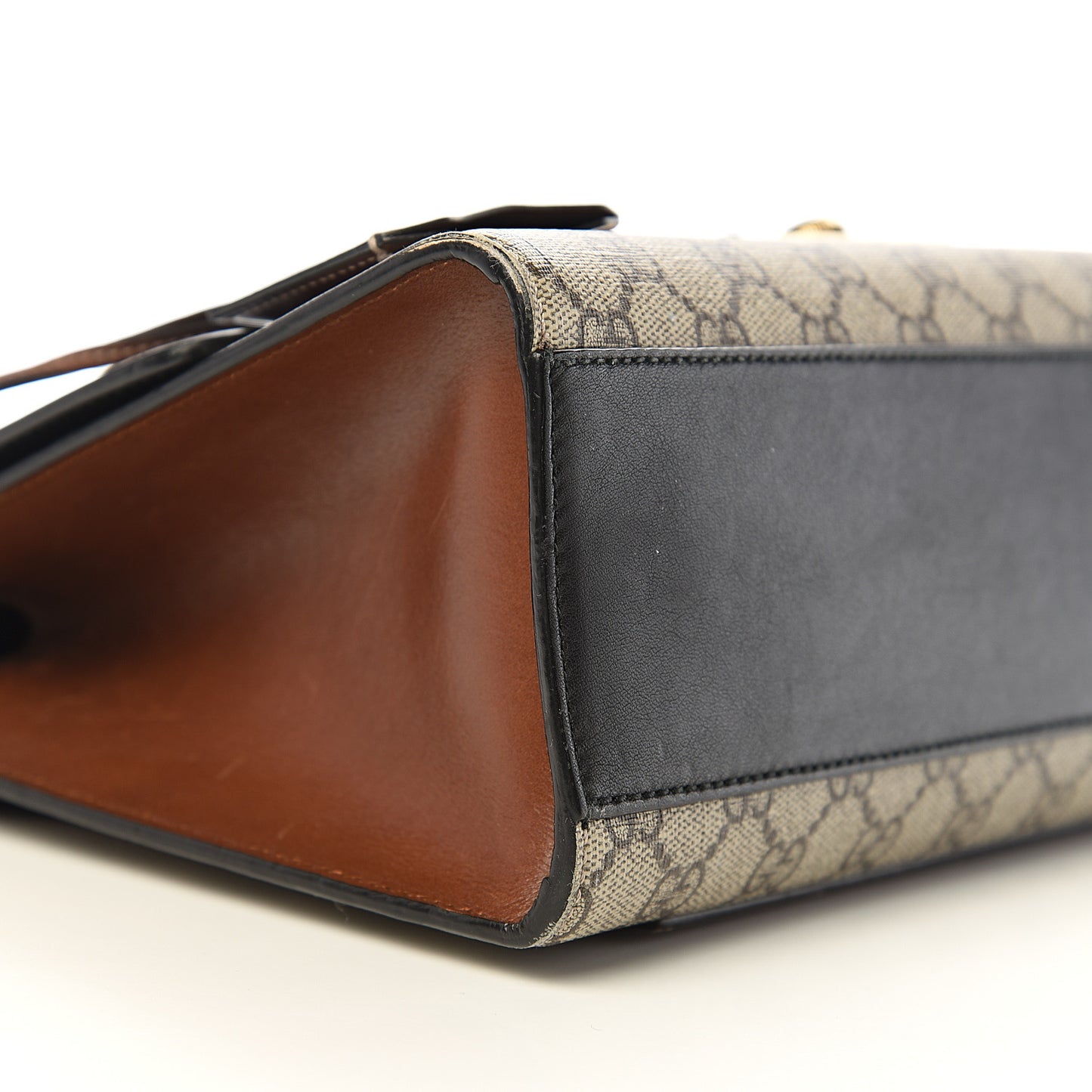 GG Supreme Monogram Calfskin Medium Padlock Shoulder Bag Beige Black Cuir