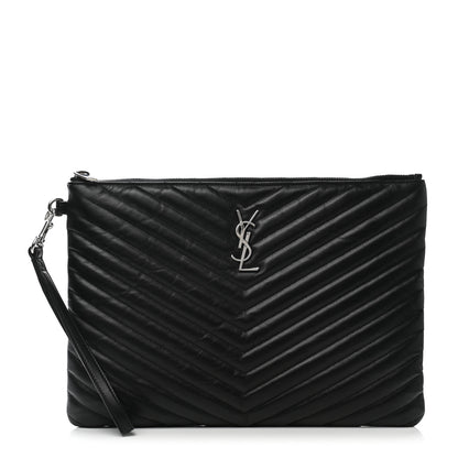 Saint Laurent Calfskin Matelasse Monogram Cassandre Tablet Pouch Black 1 of 8