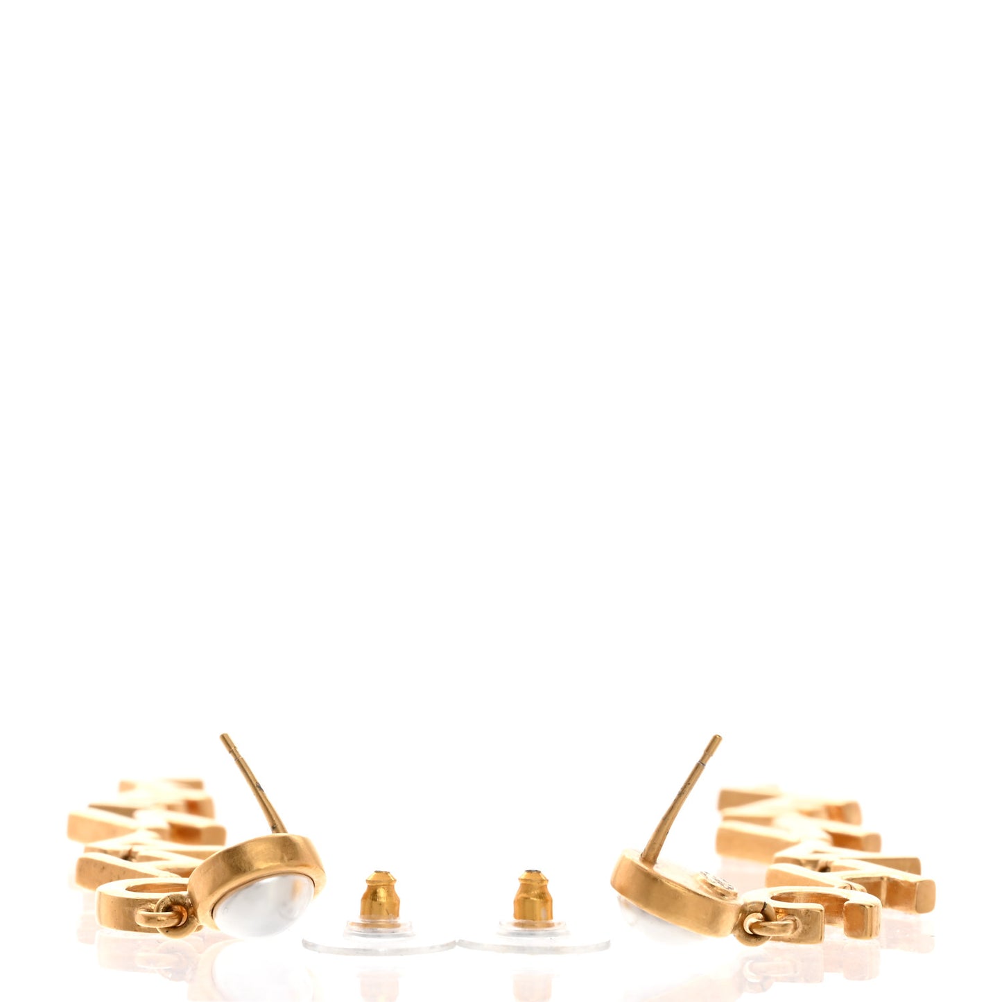 Crystal Pearl Logo Drop Earrings Gold