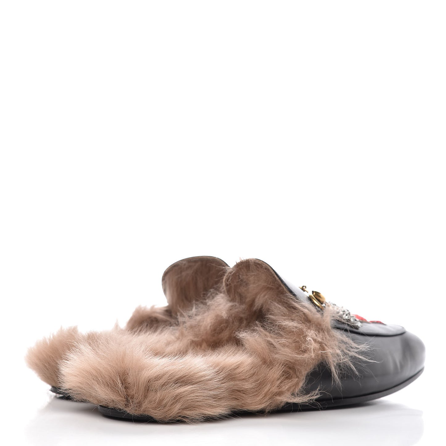 Calfskin Fur Crystal Tiger Embroidered Mens Princetown Slippers 11 Black