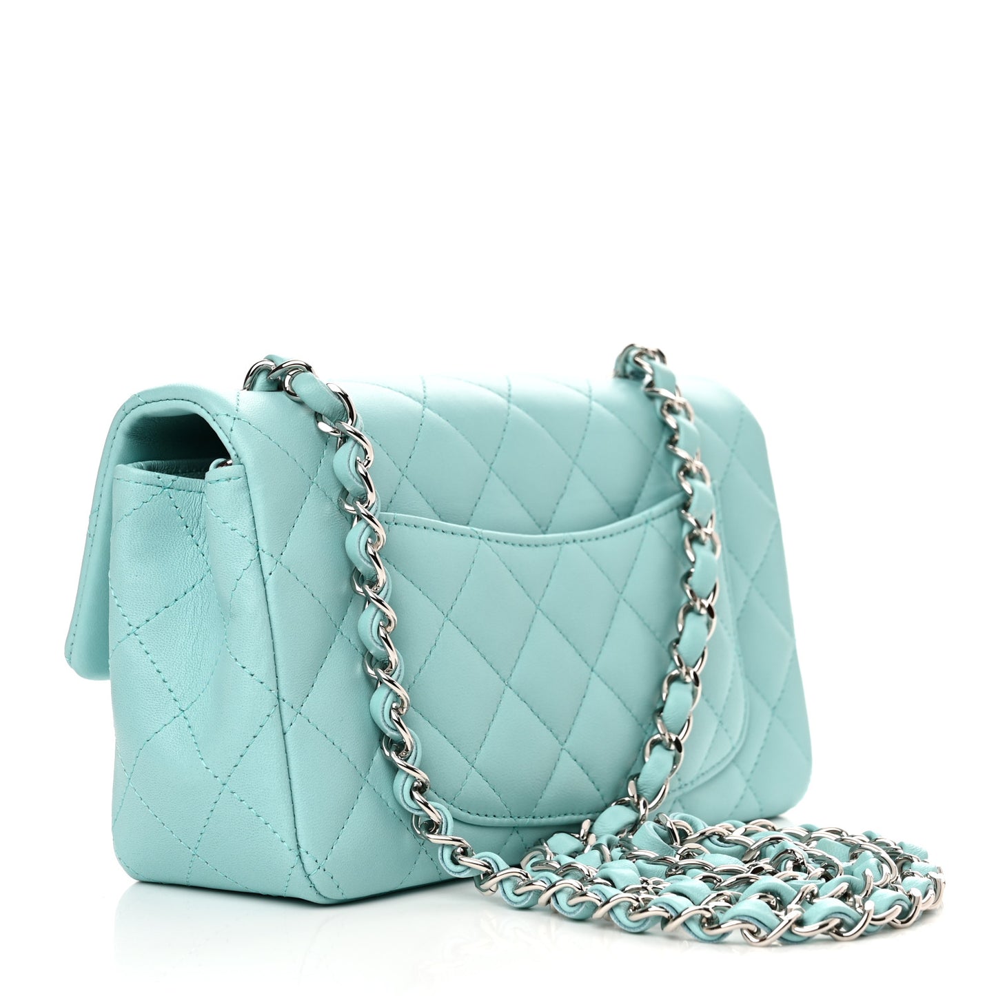 Lambskin Quilted Mini Rectangular Flap Light Blue