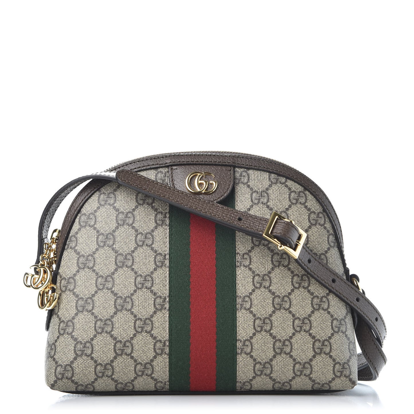 GG Supreme Monogram Textured Dollar Calfskin Web Small Ophidia Dome Shoulder Bag Beige Ebony New Acero