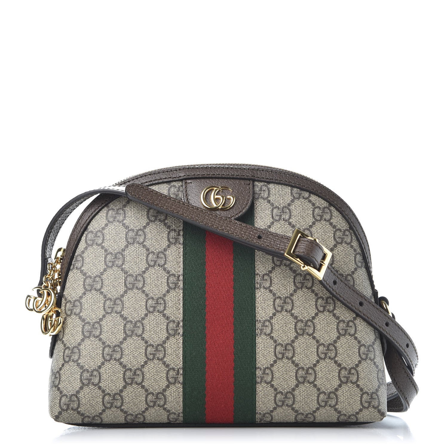 Gucci GG Supreme Monogram Textured Dollar Calfskin Web Small Ophidia Dome Shoulder Bag Beige Ebony New Acero 1 of 9