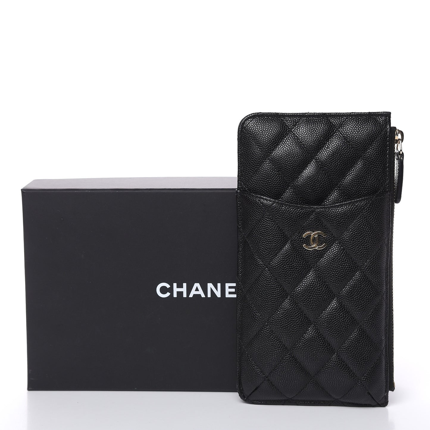 Caviar Quilted Classic Flat Wallet Pouch Black