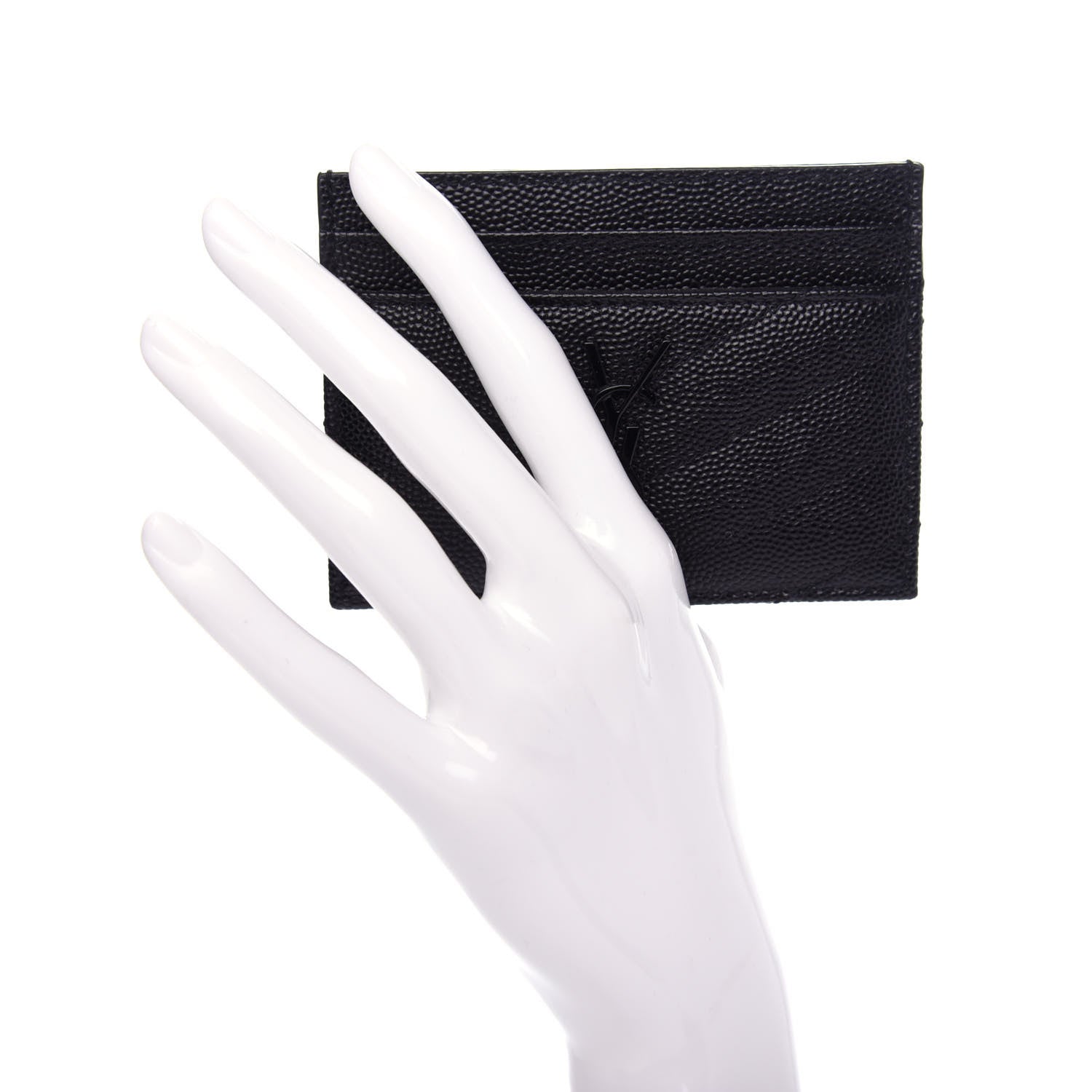 Saint Laurent Grain De Poudre Matelasse Chevron Monogram Credit Card Case Black 2 of 8