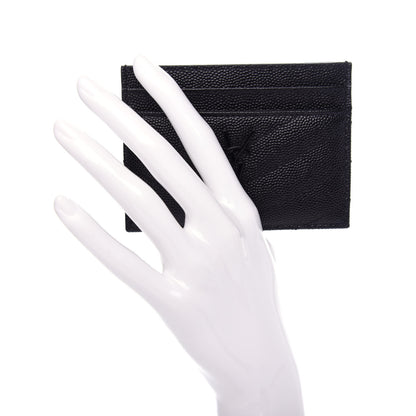 Saint Laurent Grain De Poudre Matelasse Chevron Monogram Credit Card Case Black 2 of 8