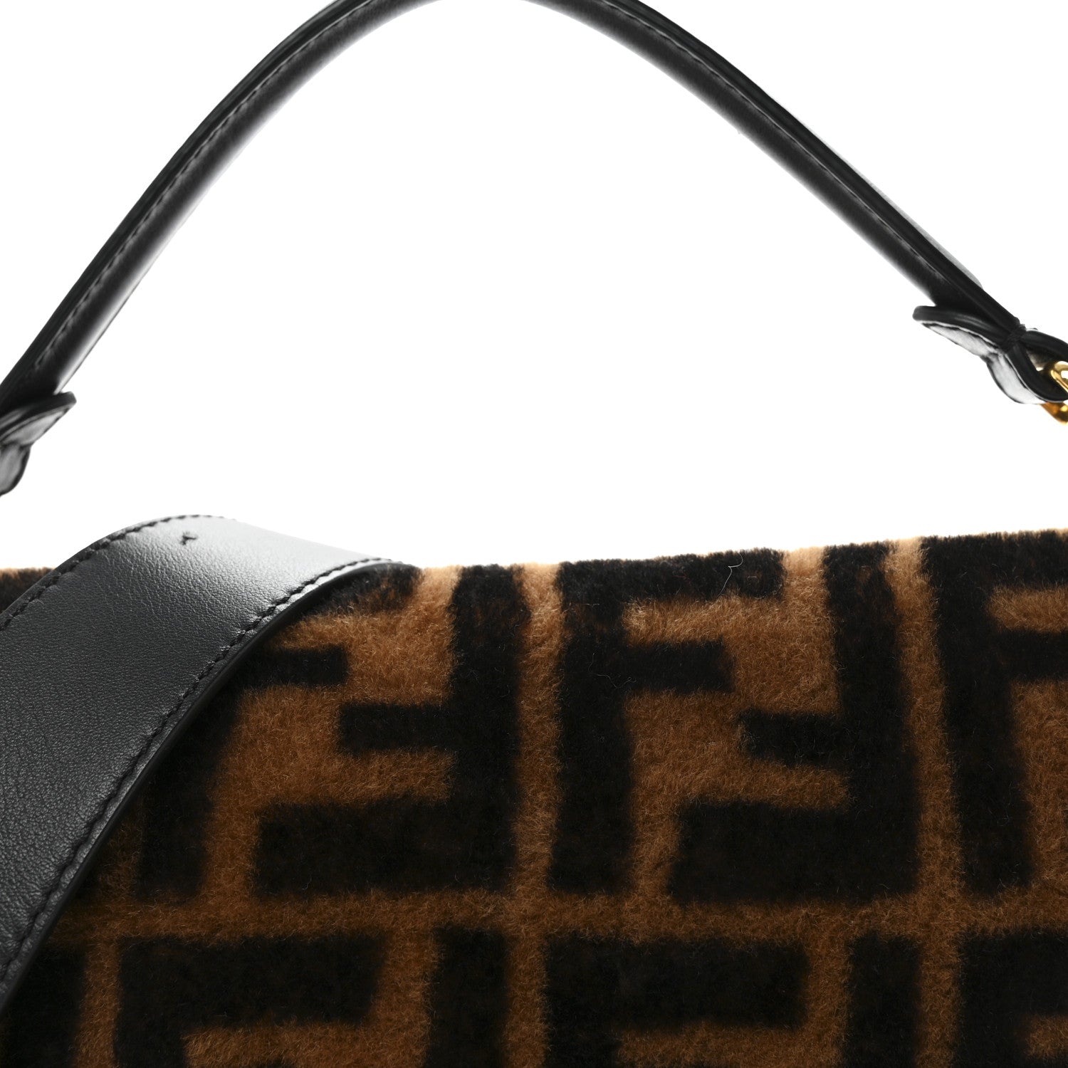 Fendi Shearling Vitello Dolce Macro FF 1974 Baguette Tobacco Black 7 of 9