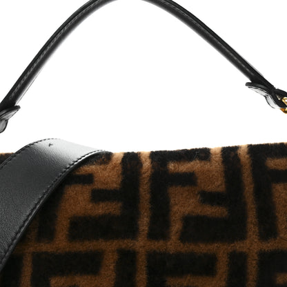 Fendi Shearling Vitello Dolce Macro FF 1974 Baguette Tobacco Black 7 of 9