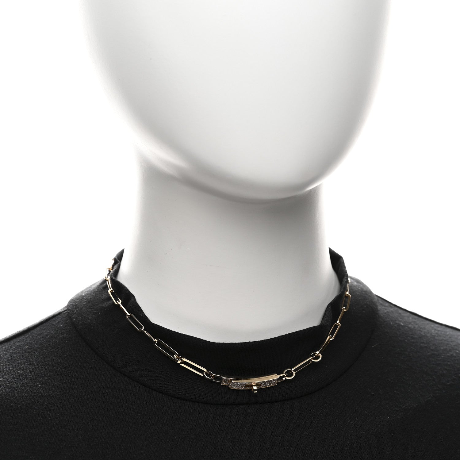 Hermes 18K Yellow Gold Diamond Pave Kelly Chaine Choker Necklace 2 of 6