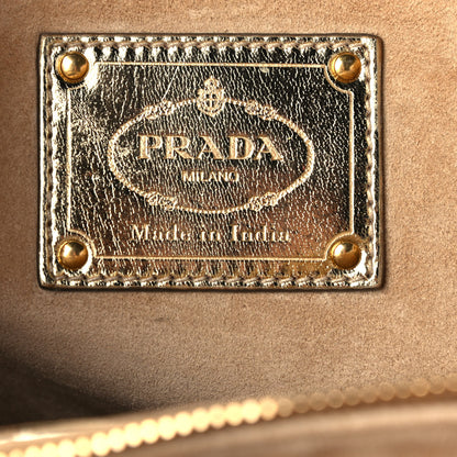 Prada Goatskin Woven Small Tote White Gold 6 of 12