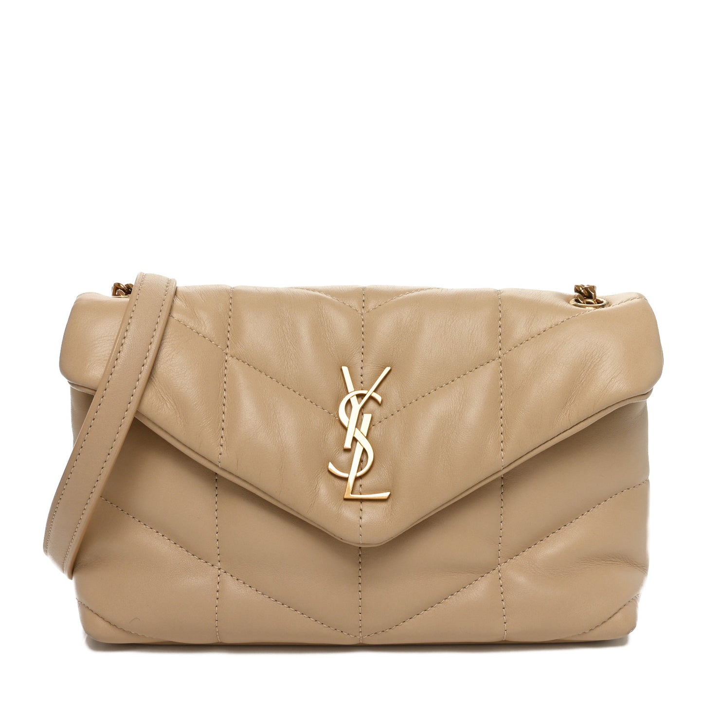 Lambskin Quilted Toy Loulou Puffer Monogram Chain Satchel Nude Powder
