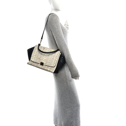 Celine Snakeskin Calfskin Medium Trapeze White Black 2 of 10