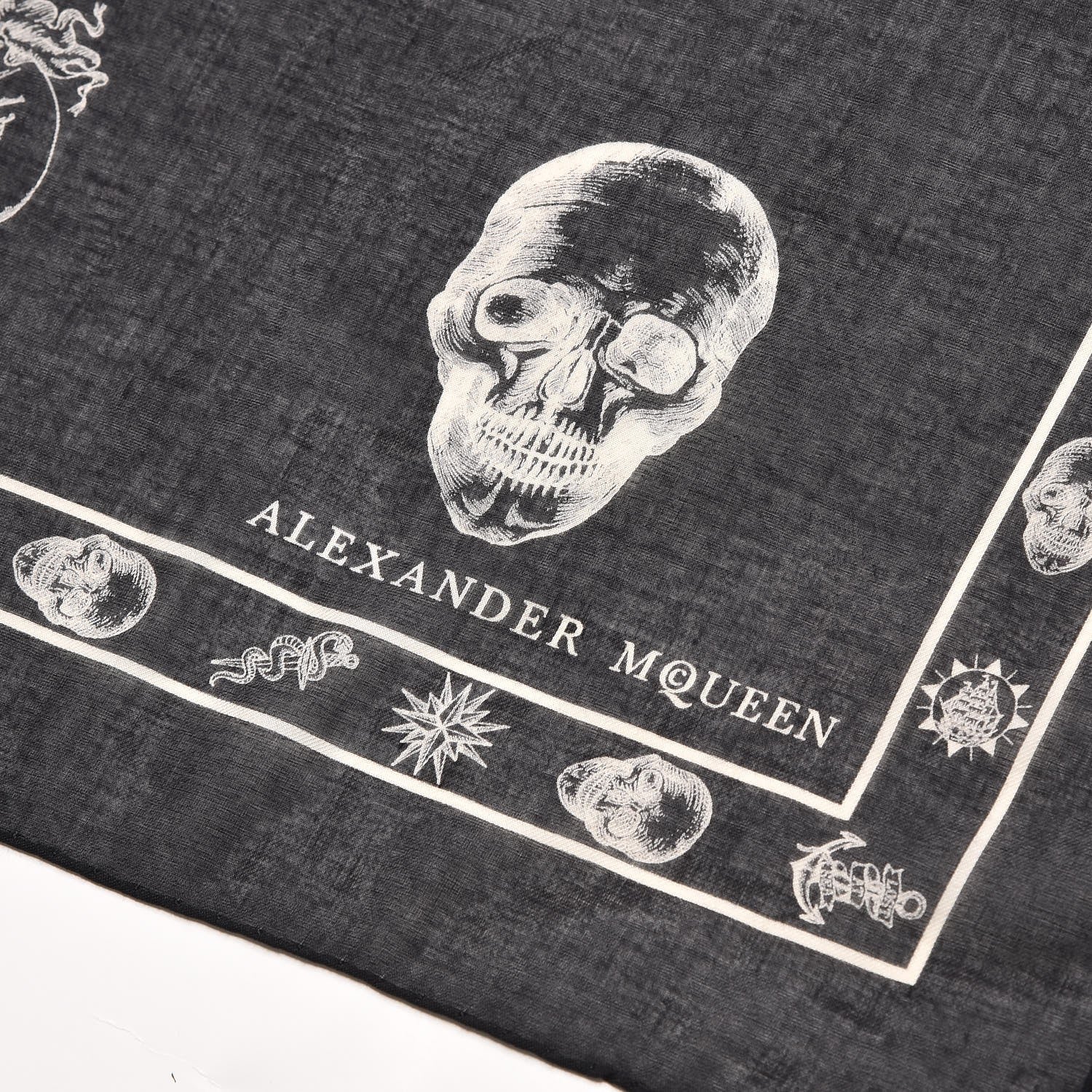 Alexander McQueen Silk Chiffon Skull Tattoo Scarf Black Ivory 4 of 8