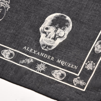 Alexander McQueen Silk Chiffon Skull Tattoo Scarf Black Ivory 4 of 8