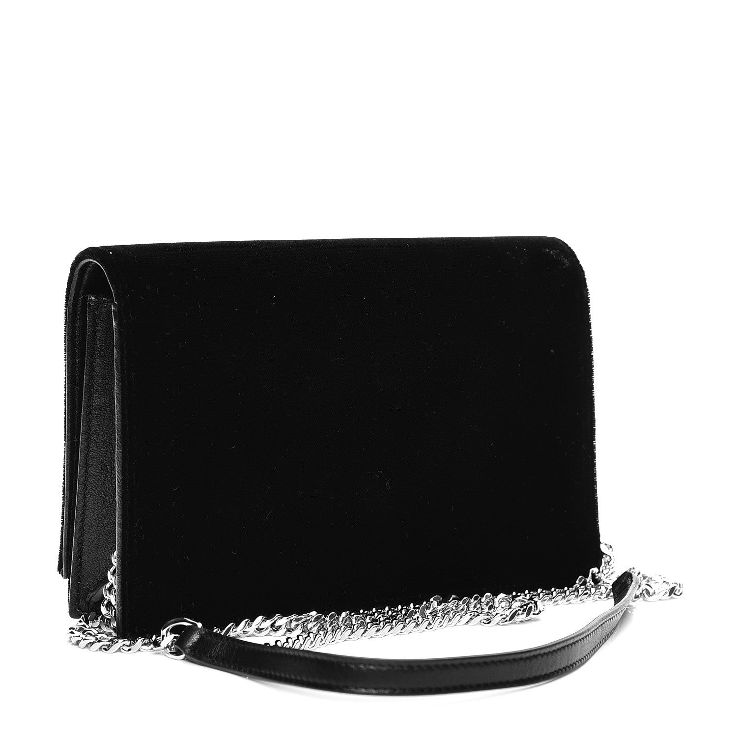 Saint Laurent Velvet Crystal Monogram Tassel Chain Wallet Black 3 of 6