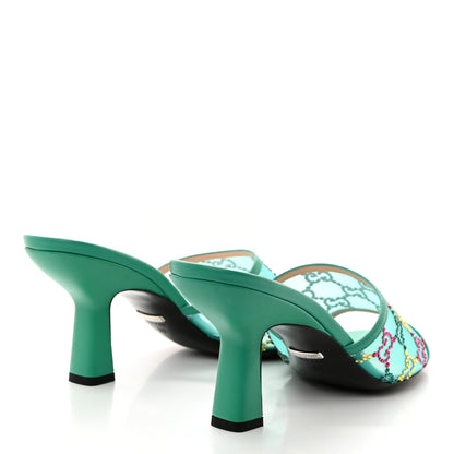 Gucci Tela Retino Nappa Crystal GG Monogram Square G 95mm Slide Sandals 39 Turquoise 4 of 11