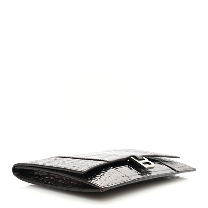 Balenciaga Shiny Calfskin Crocodile Embossed Hourglass Flap Flat Pouch Dark Bronze 4 of 6