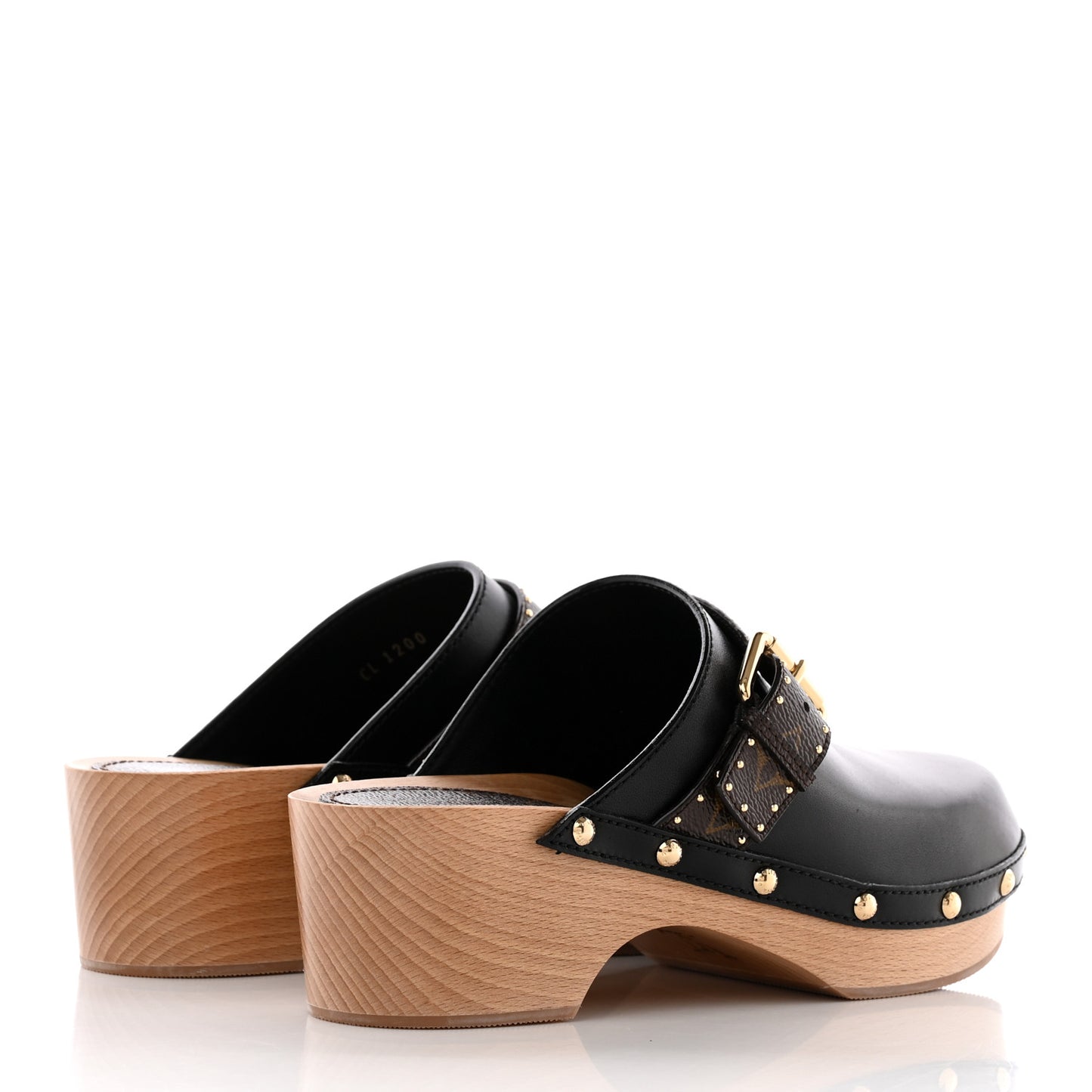 Calfskin Patent Monogram Cottage Clog Mules 38 Black
