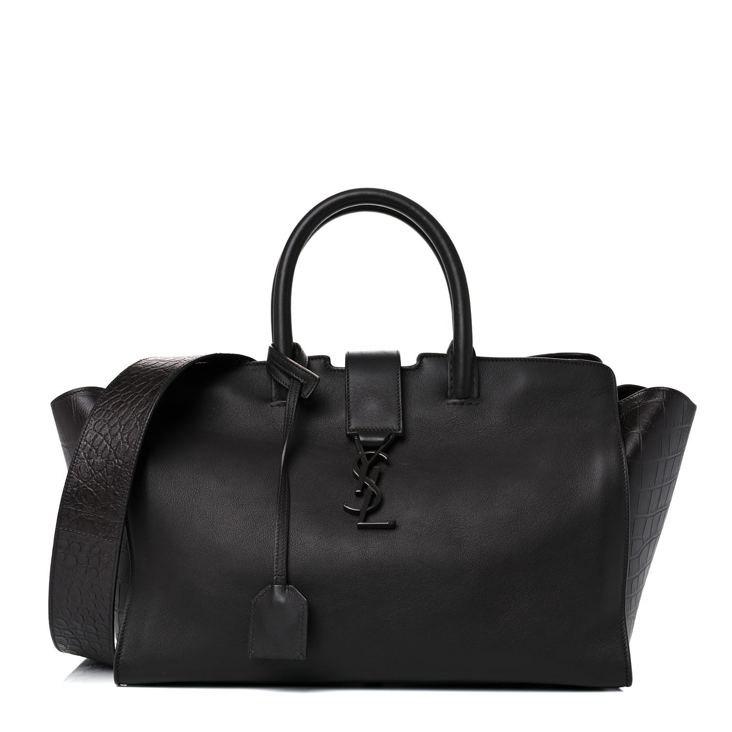 Saint Laurent Calfskin Crocodile Embossed Small Monogram Downtown Cabas Earth 1 of 20