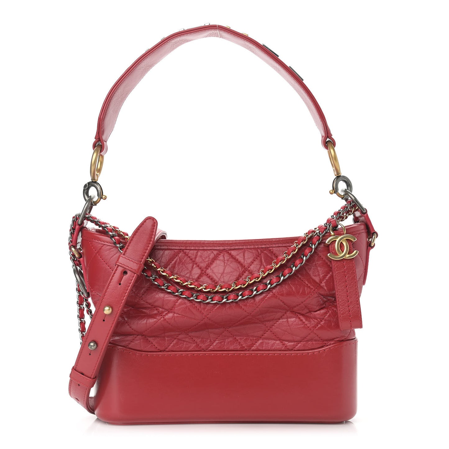 Aged Smooth Calfskin Quilted Medium Gabrielle Logo Hobo Red