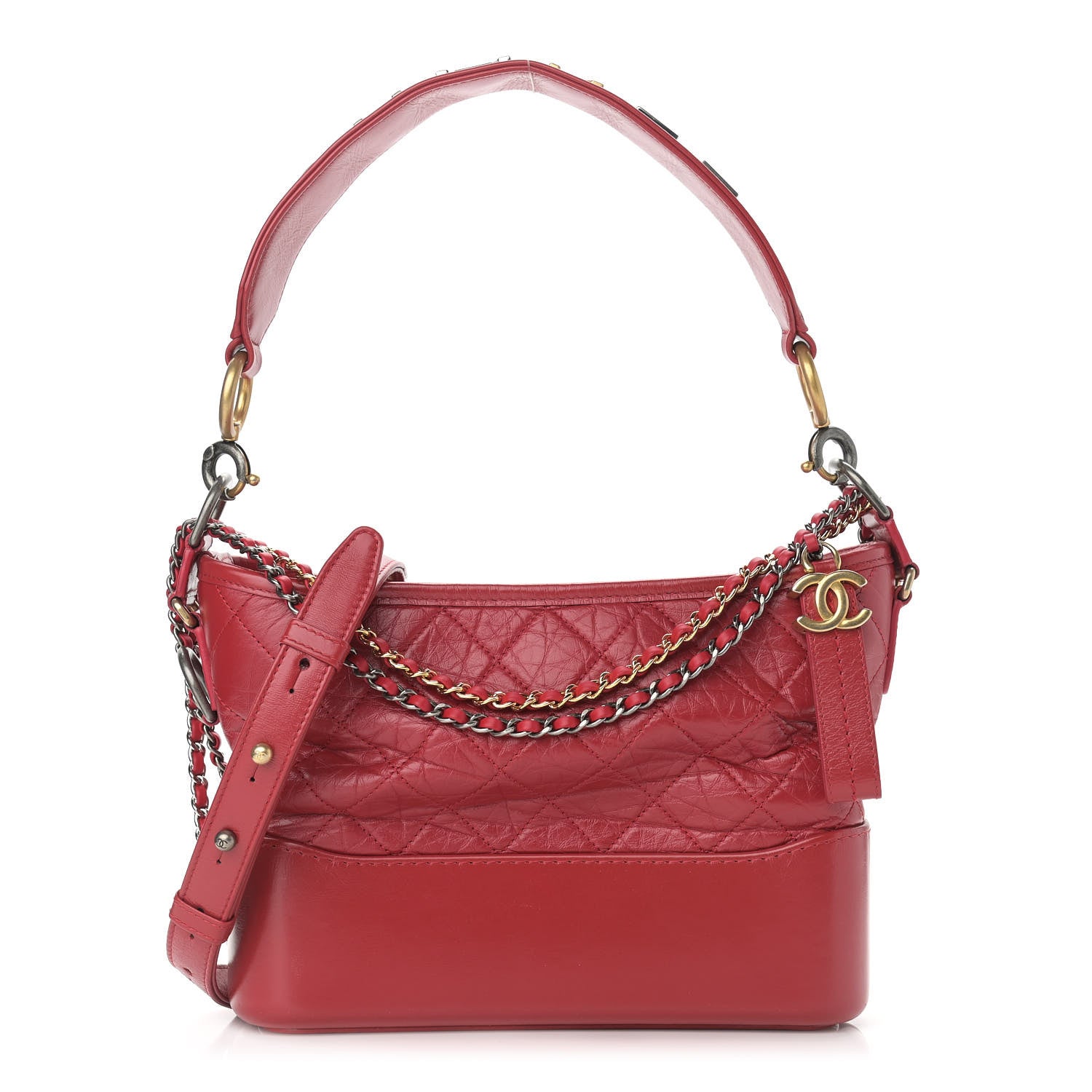 Chanel Aged Smooth Calfskin Quilted Medium Gabrielle Logo Hobo Red 1 of 10