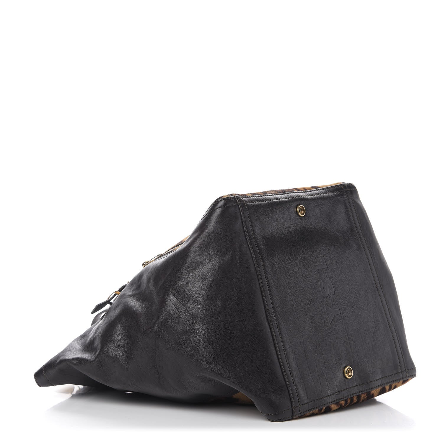 Saint Laurent Calfskin Leopard Print Pony Hair Medium Downtown Tote Dark Brown 4 of 10