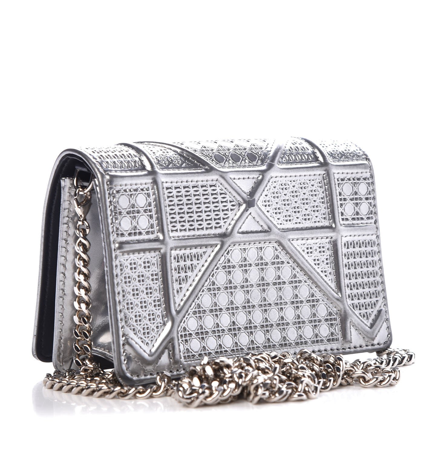 Metallic Patent Micro-Cannage Baby Diorama Flap Bag Silver