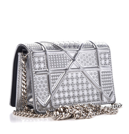 Christian Dior Metallic Patent Micro-Cannage Baby Diorama Flap Bag Silver 3 of 10