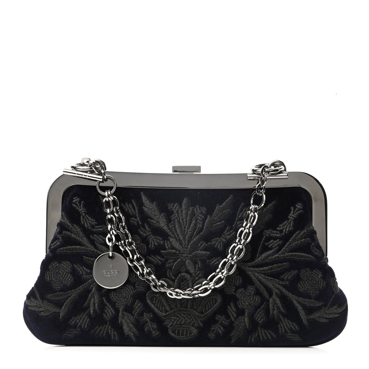 Velvet Embellished Frame Evening Clutch Blue