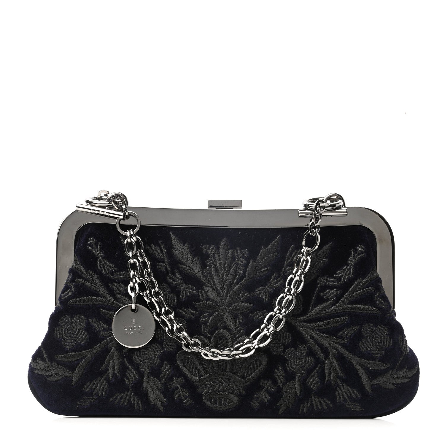 Gucci Velvet Embellished Frame Evening Clutch Blue 1 of 7