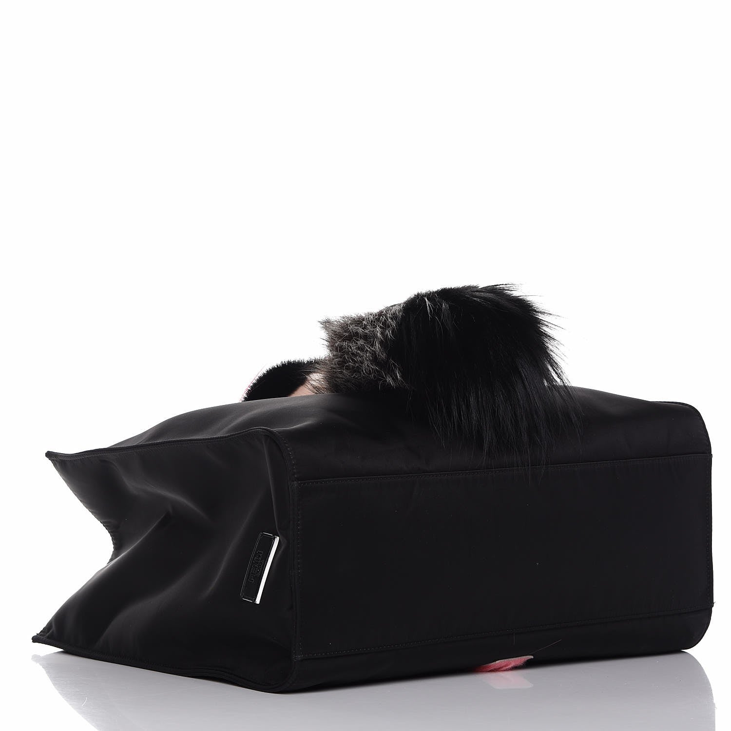Fendi Tech Twill Calfskin Fox Mink Goat Fur Karlito Tote Black Multicolor 4 of 14